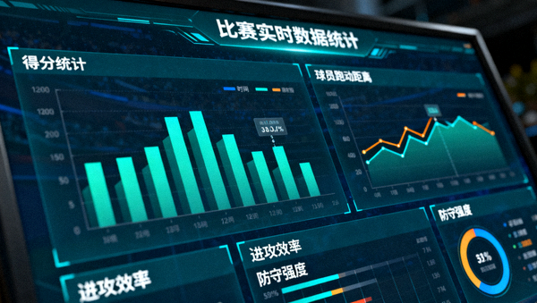 体育数据分析屏幕上显示比赛统计图表与指标走势